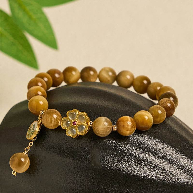 Natural Tiger Eye Beaded Bell Flower Charm Bracelet for Inner Strength