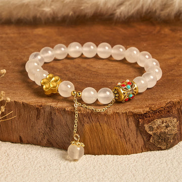 Tibetan White Agate Crystal Stone Flowers Positivity Bracelet