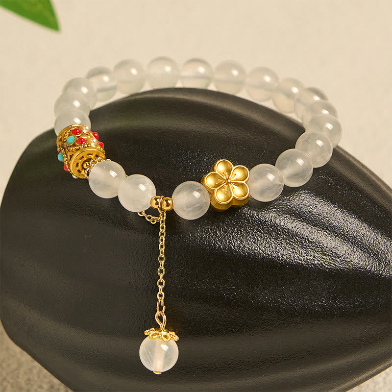 Tibetan White Agate Crystal Stone Flowers Positivity Bracelet