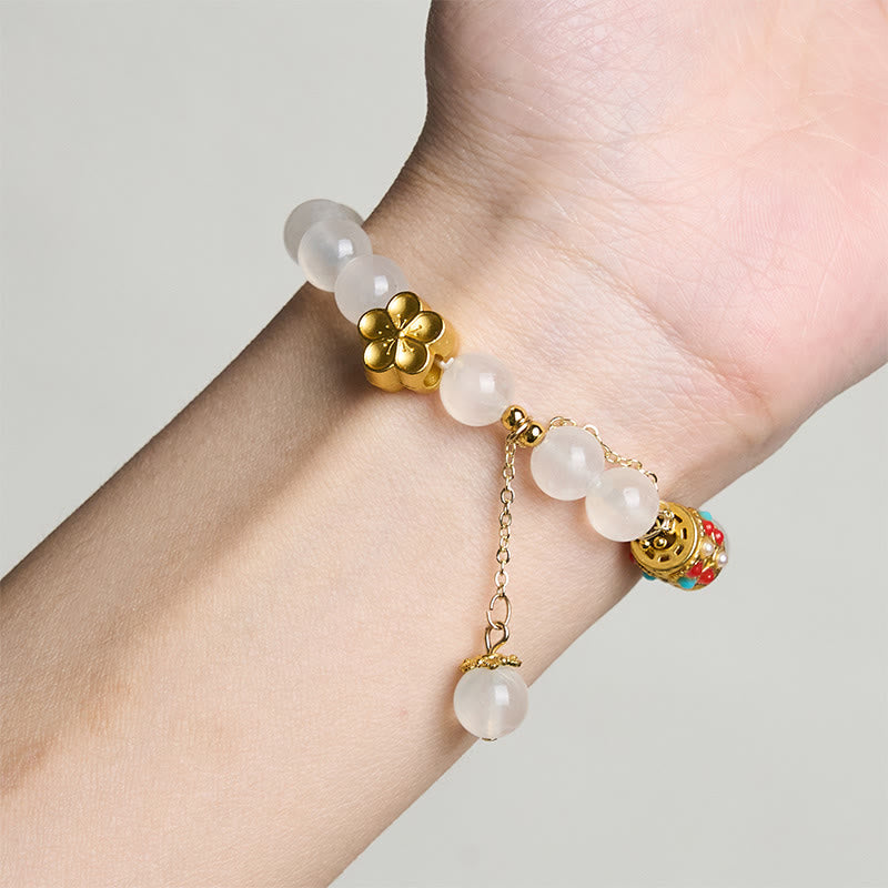 Tibetan White Agate Crystal Stone Flowers Positivity Bracelet