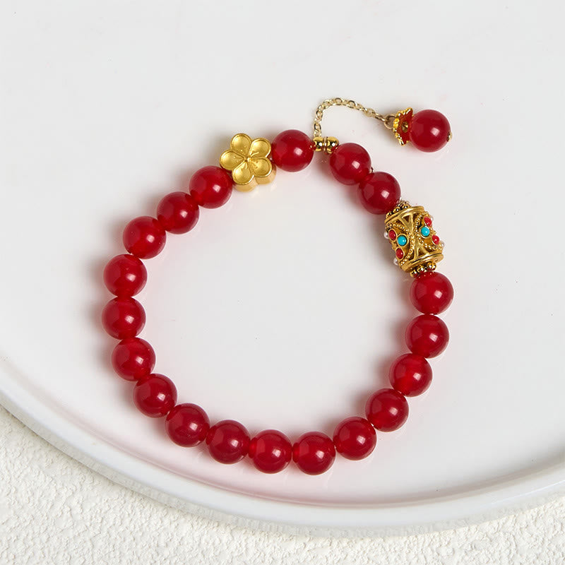 Tibetan White Agate Crystal Stone Flowers Positivity Bracelet