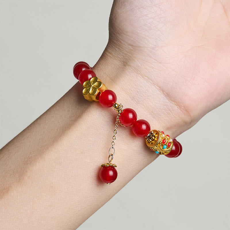 Tibetan White Agate Crystal Stone Flowers Positivity Bracelet