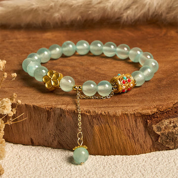 Blue Crystal Tibetan Hand-Carved Stone Flower Bracelet