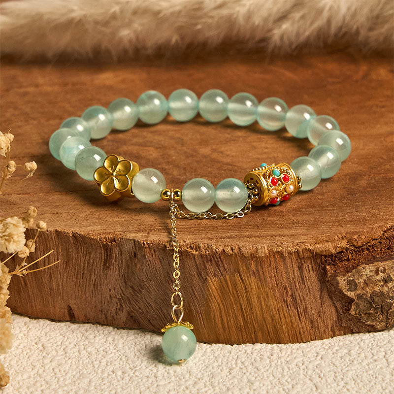 Tibetan White Agate Crystal Stone Flowers Positivity Bracelet