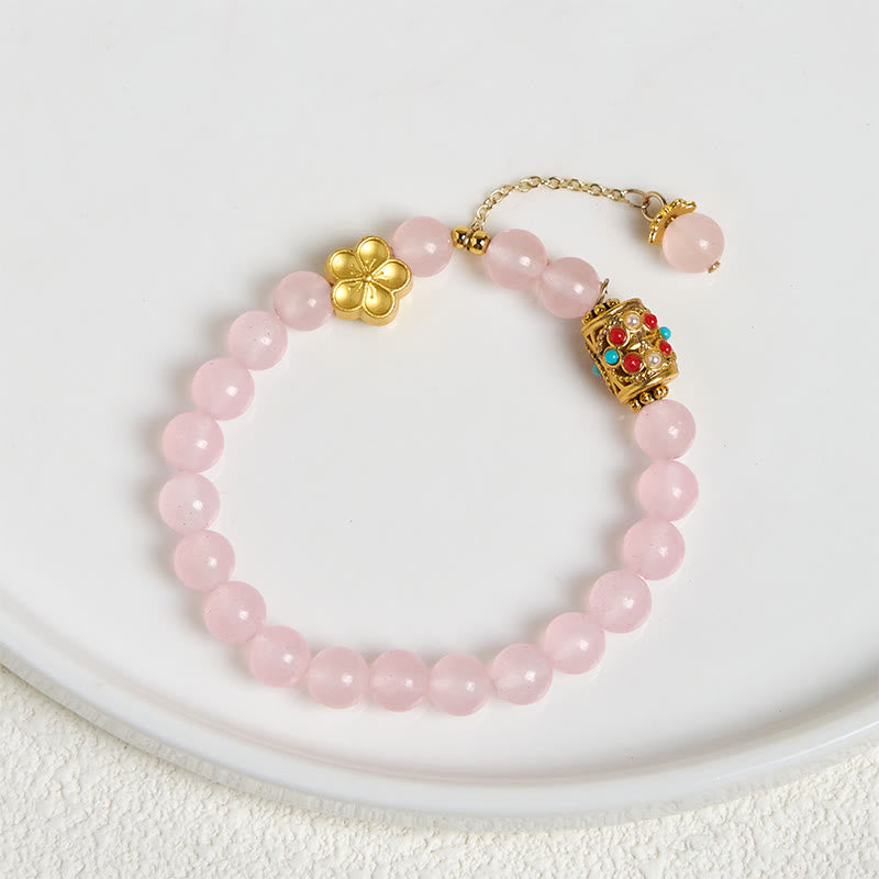 Tibetan White Agate Crystal Stone Flowers Positivity Bracelet