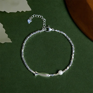 Sterling Silver and Copper Koi Fish Pearl Charm Bracelet