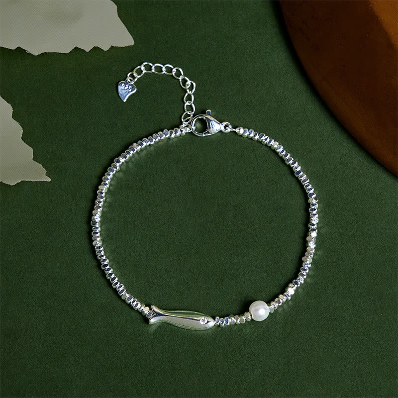Sterling Silver and Copper Koi Fish Pearl Charm Bracelet