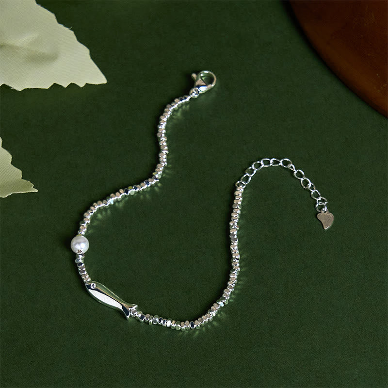 Sterling Silver and Copper Koi Fish Pearl Charm Bracelet