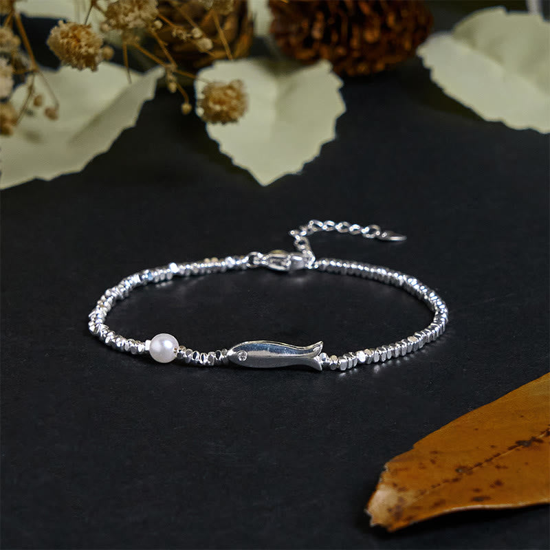Sterling Silver and Copper Koi Fish Pearl Charm Bracelet