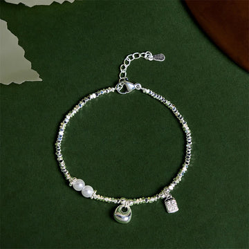 Sterling Silver & Copper Pearl Bracelet with Fu Purse and Koi Fish Charms