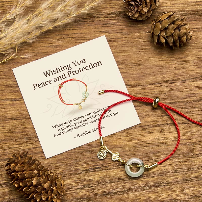 "Wishing You Peace and Protection" Jade Red Rope Bracelet Includes Gift Message Card