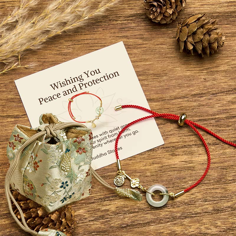 "Wishing You Peace and Protection" Jade Red Rope Bracelet Includes Gift Message Card