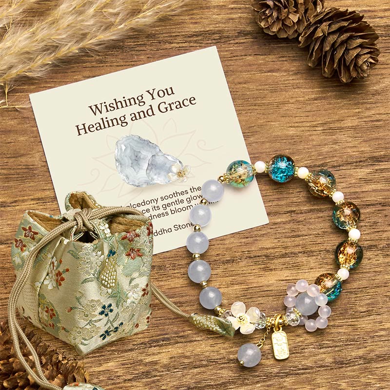 "Wishing You Healing and Grace" Blue Chalcedony Bracelet Includes Gift Message Card