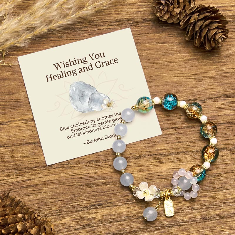 "Wishing You Healing and Grace" Blue Chalcedony Bracelet Includes Gift Message Card