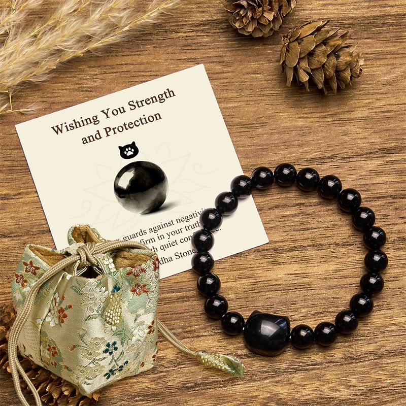 "Wishing You Strength and Protection" Cat Onyx Bracelet Includes Gift Message Card