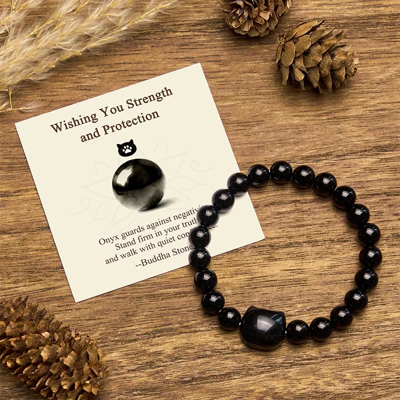 "Wishing You Strength and Protection" Cat Onyx Bracelet Includes Gift Message Card