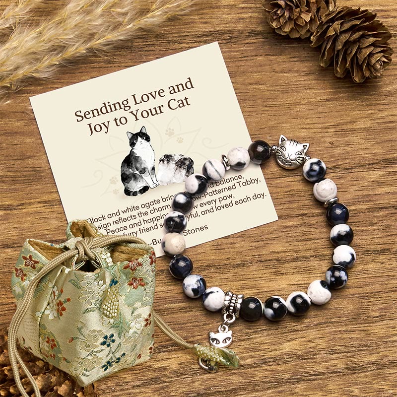 "Sending Love and Joy to Your Cat" Cat Agate Bracelet Includes Gift Message Card
