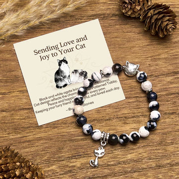 "Sending Love and Joy to Your Cat" Cat Agate Bracelet Includes Gift Message Card