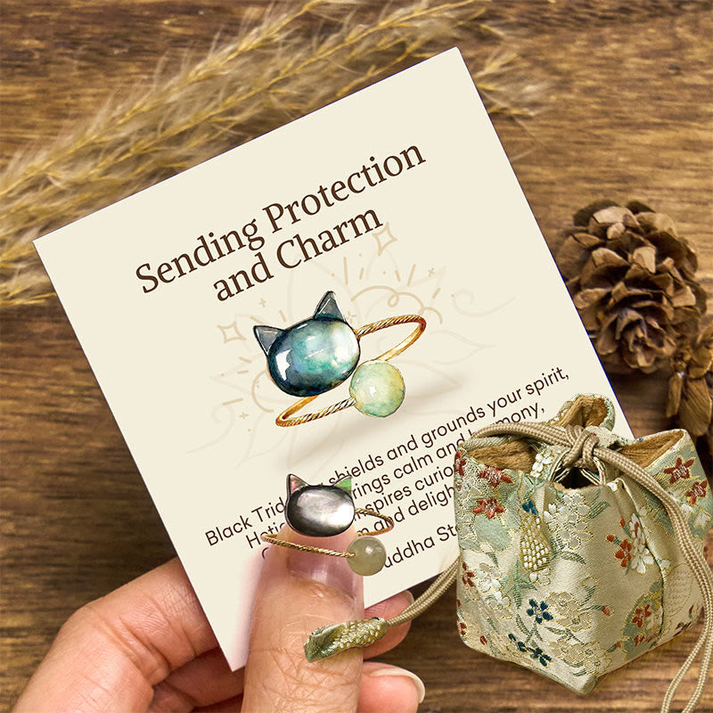 "Sending Protection and Charm" Tridacna Stone Cat Ring Includes Gift Message Card