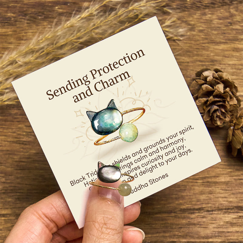 "Sending Protection and Charm" Tridacna Stone Cat Ring Includes Gift Message Card