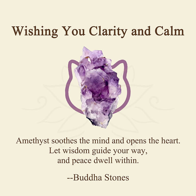 "Wishing You Clarity and Calm" Cute Cat Amethyst Bracelet Includes Gift Message Card