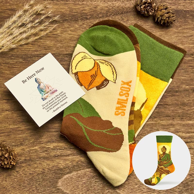 "Be Here Now" Casual Buddha Lotus Dragonfly Women's Socks Includes Gift Message Card