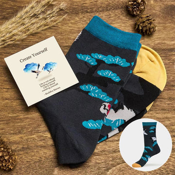 "Create Yourself" White Crane Pine Tree Women's Socks Includes Gift Message Card