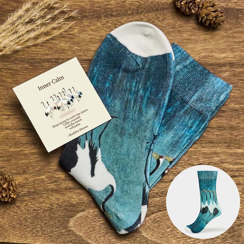 "Inner Calm" Casual White Crane Micro Crew Women's Socks Includes Gift Message Card