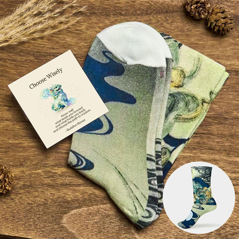 "Choose Wisely" PiXiu Auspicious Clouds Women's Socks Includes Gift Message Card