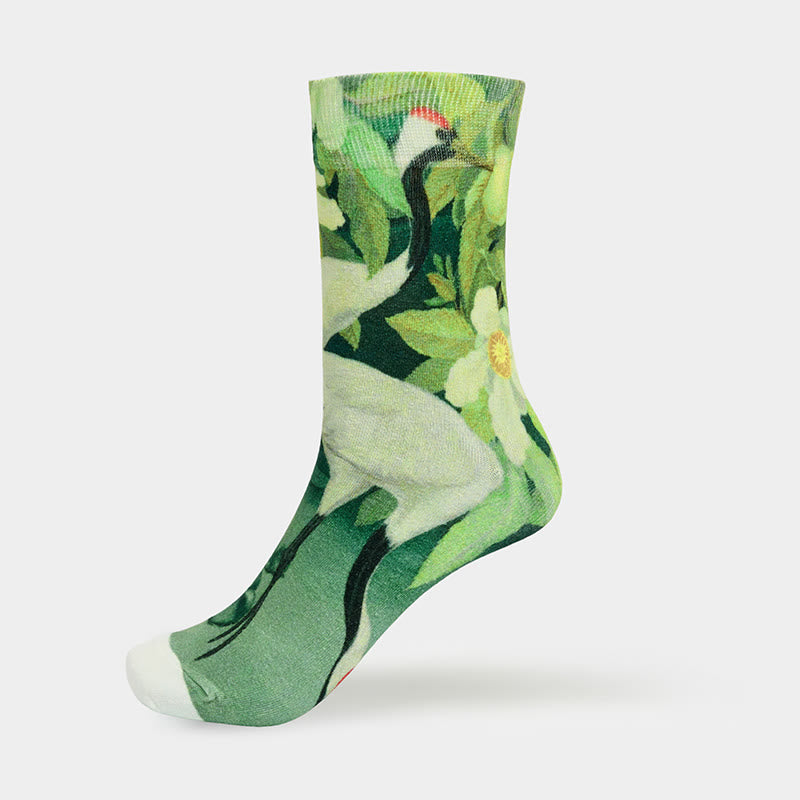 "Rooted in Stillness" Crane Lotus Koi Fish Women's Socks Includes Gift Message Card