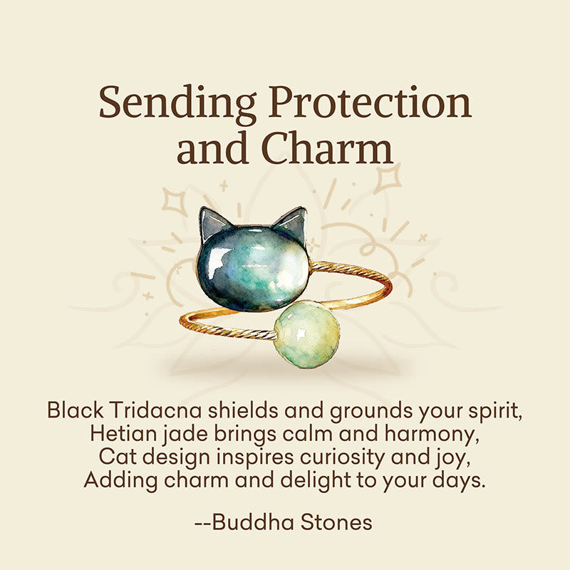 "Sending Protection and Charm" Tridacna Stone Cat Ring Includes Gift Message Card