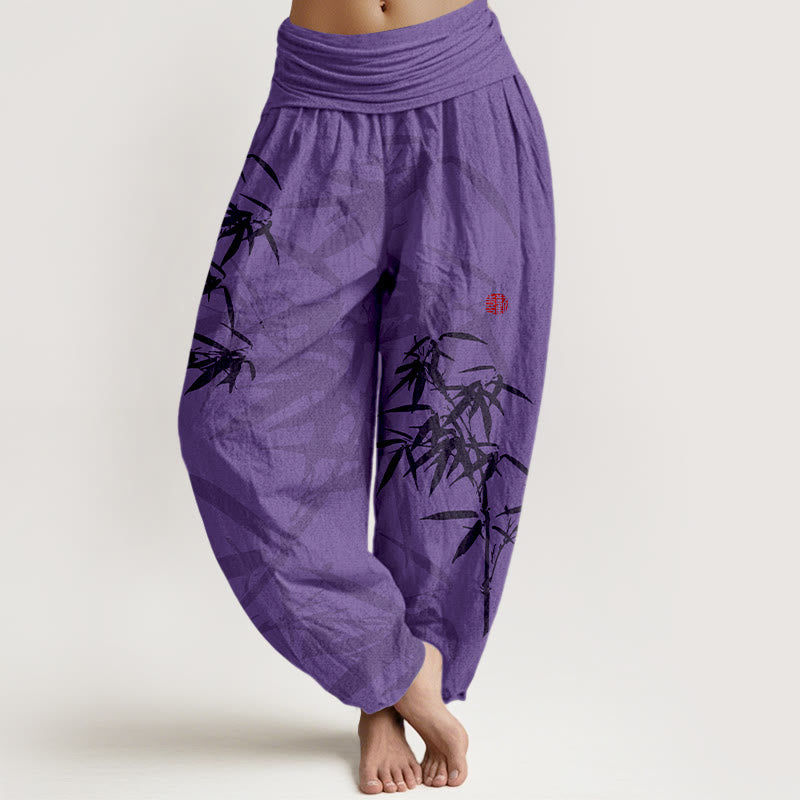Breathable Cotton Lotus Print Mindful Movement Harem Pants