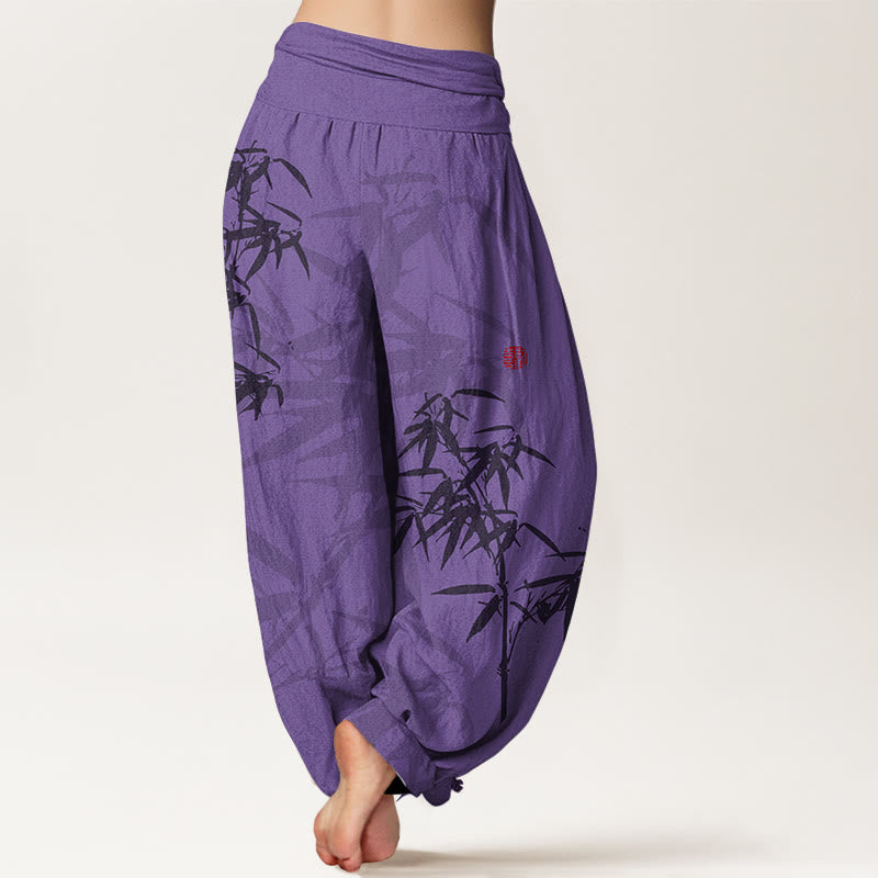 Breathable Cotton Lotus Print Mindful Movement Harem Pants