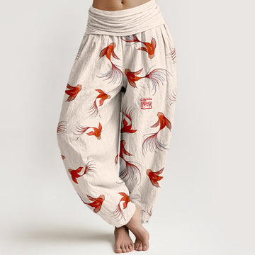 Pure Cotton Koi Print Mindful Movement Harem Pants