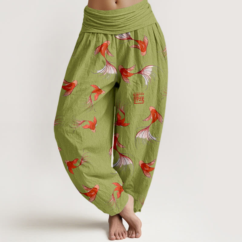 Pure Cotton Koi Print Mindful Movement Harem Pants
