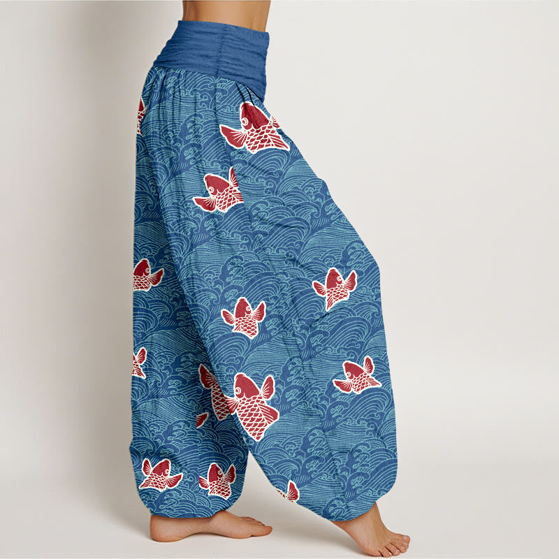 Breathable Cotton Koi Wave Print Mindful Harem Pants