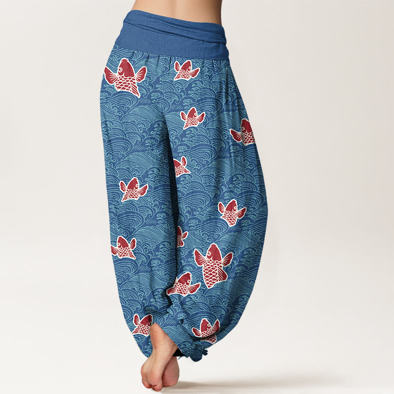 Breathable Cotton Koi Wave Print Mindful Harem Pants