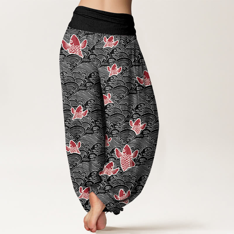 Breathable Cotton Koi Wave Print Mindful Harem Pants