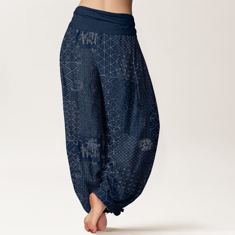 Breathable Cotton Geometric Print Harem Pants with Adaptive Modal Waistband