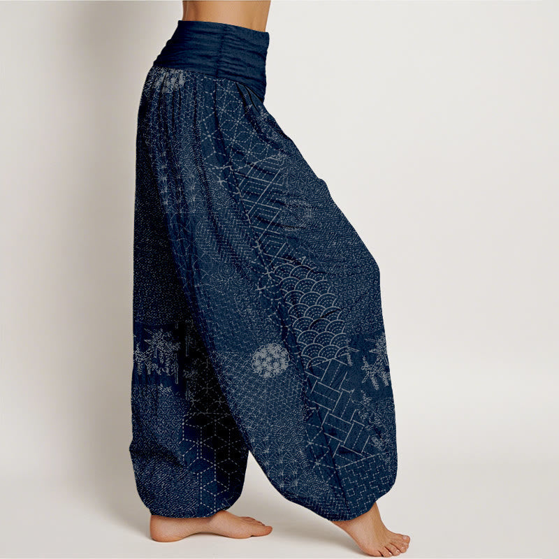 Breathable Cotton Geometric Print Harem Pants with Adaptive Modal Waistband
