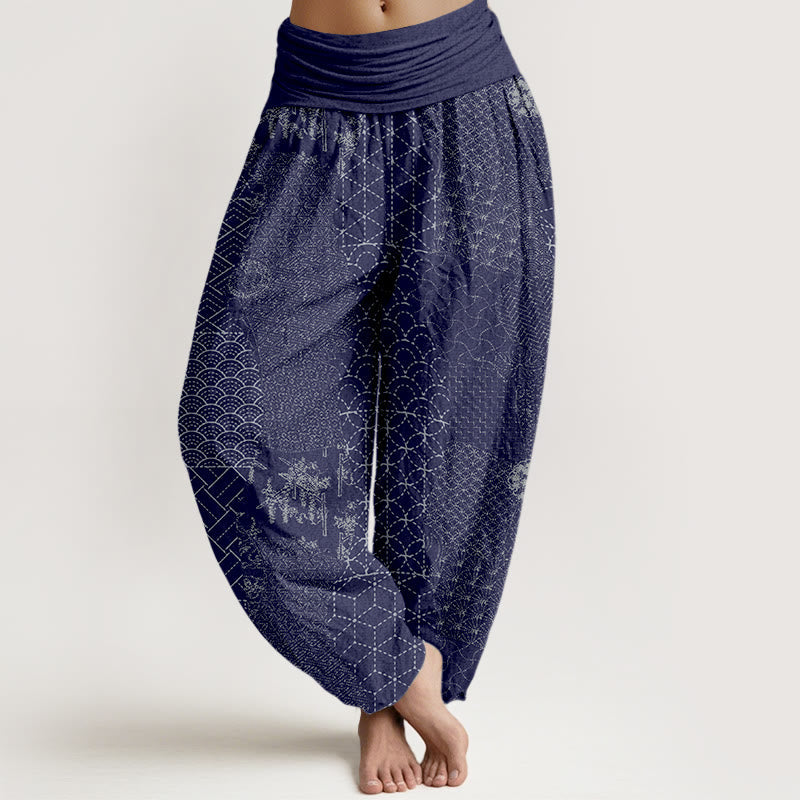 Breathable Cotton Geometric Print Harem Pants with Adaptive Modal Waistband