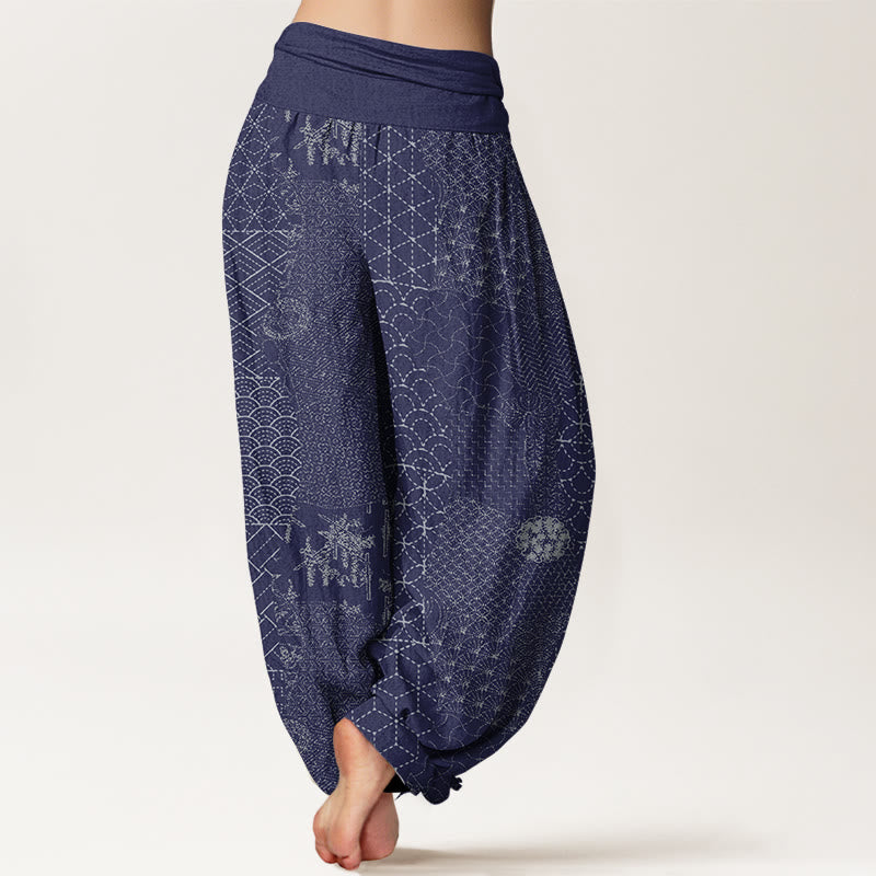 Breathable Cotton Geometric Print Harem Pants with Adaptive Modal Waistband
