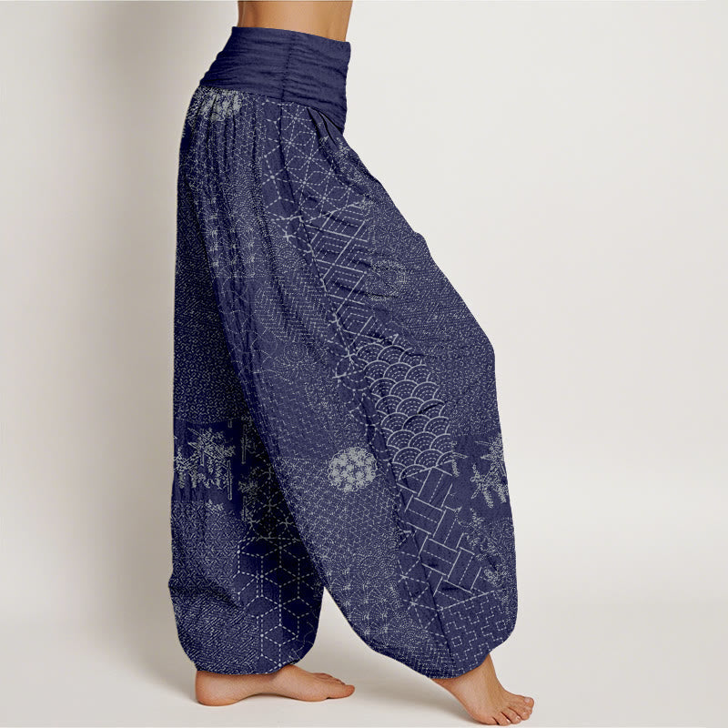 Breathable Cotton Geometric Print Harem Pants with Adaptive Modal Waistband