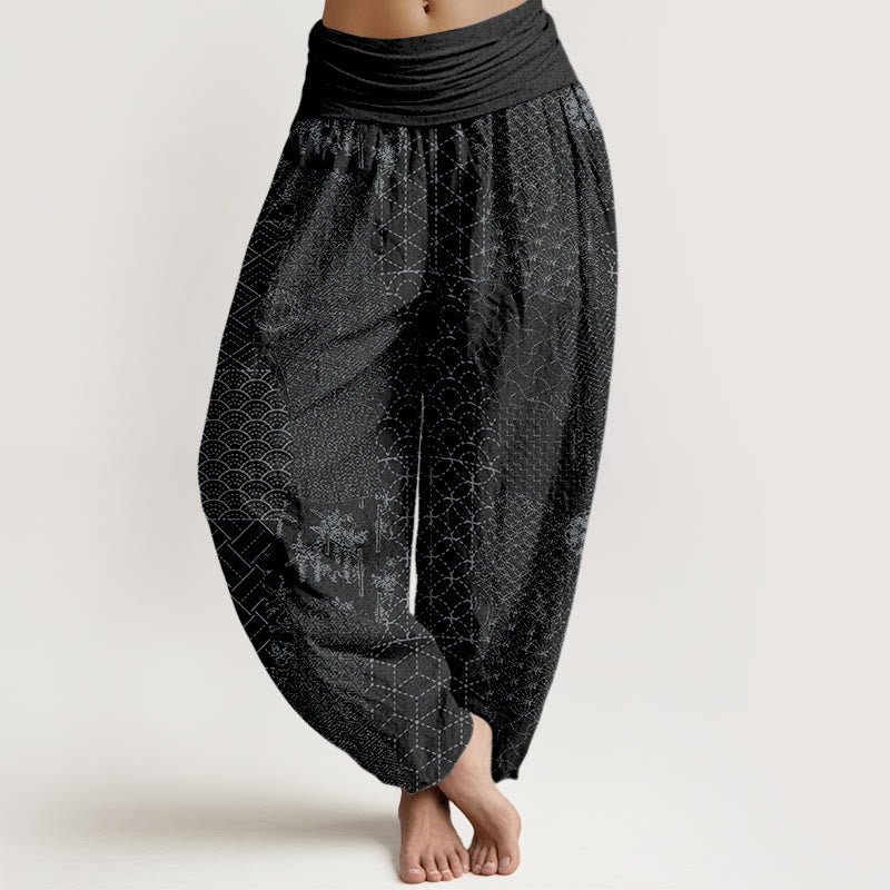 Breathable Cotton Geometric Print Harem Pants with Adaptive Modal Waistband