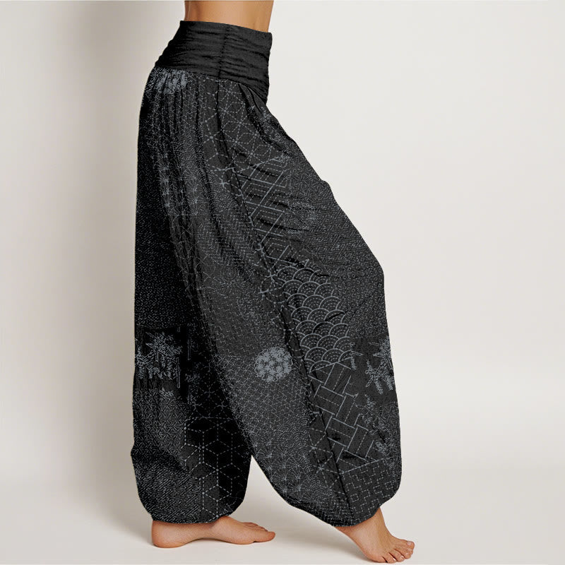 Breathable Cotton Geometric Print Harem Pants with Adaptive Modal Waistband
