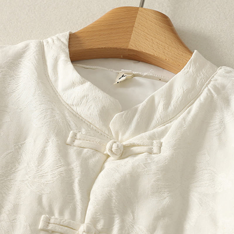 Women's Solid Color Frog-Button Design Long Sleeve Cotton Jacket With Pockets