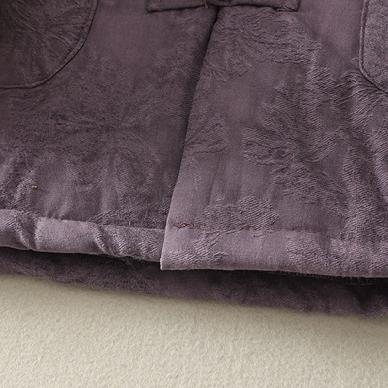 Women's Solid Color Frog-Button Design Long Sleeve Cotton Jacket With Pockets