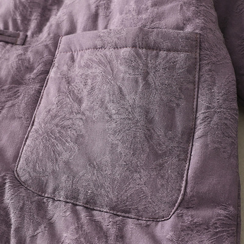 Women's Solid Color Frog-Button Design Long Sleeve Cotton Jacket With Pockets