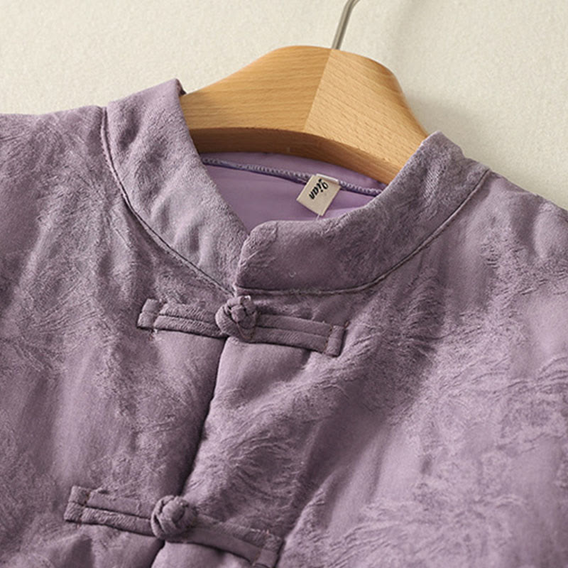 Women's Solid Color Frog-Button Design Long Sleeve Cotton Jacket With Pockets