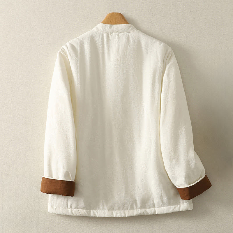 Women's Solid Color Frog-Button Design Long Sleeve Cotton Jacket With Pockets